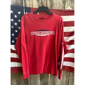 Vintage Y2K Red and white Polo Jeans Ralph Lauren long sleeve tee Size L